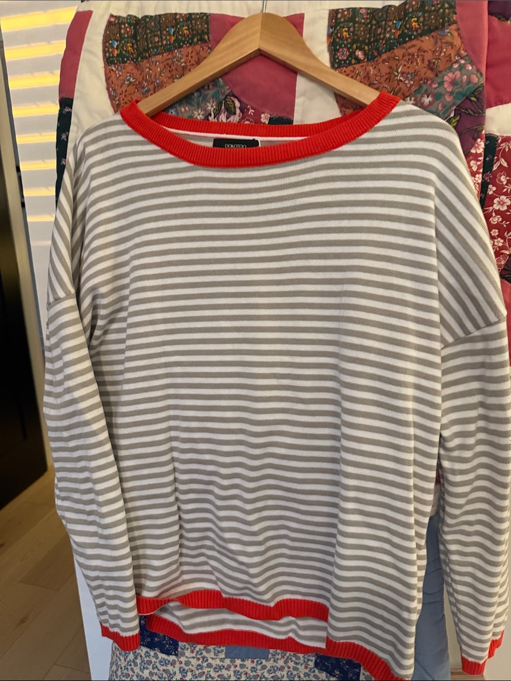 Striped Crewneck Sweater with Red Trim